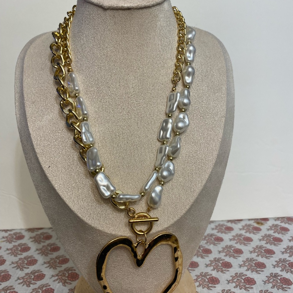 Gold and Silver Heart Pendant Necklace